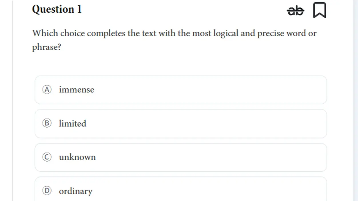 디지털 Full Test 응시 화면 — Reading and Writing Module 1